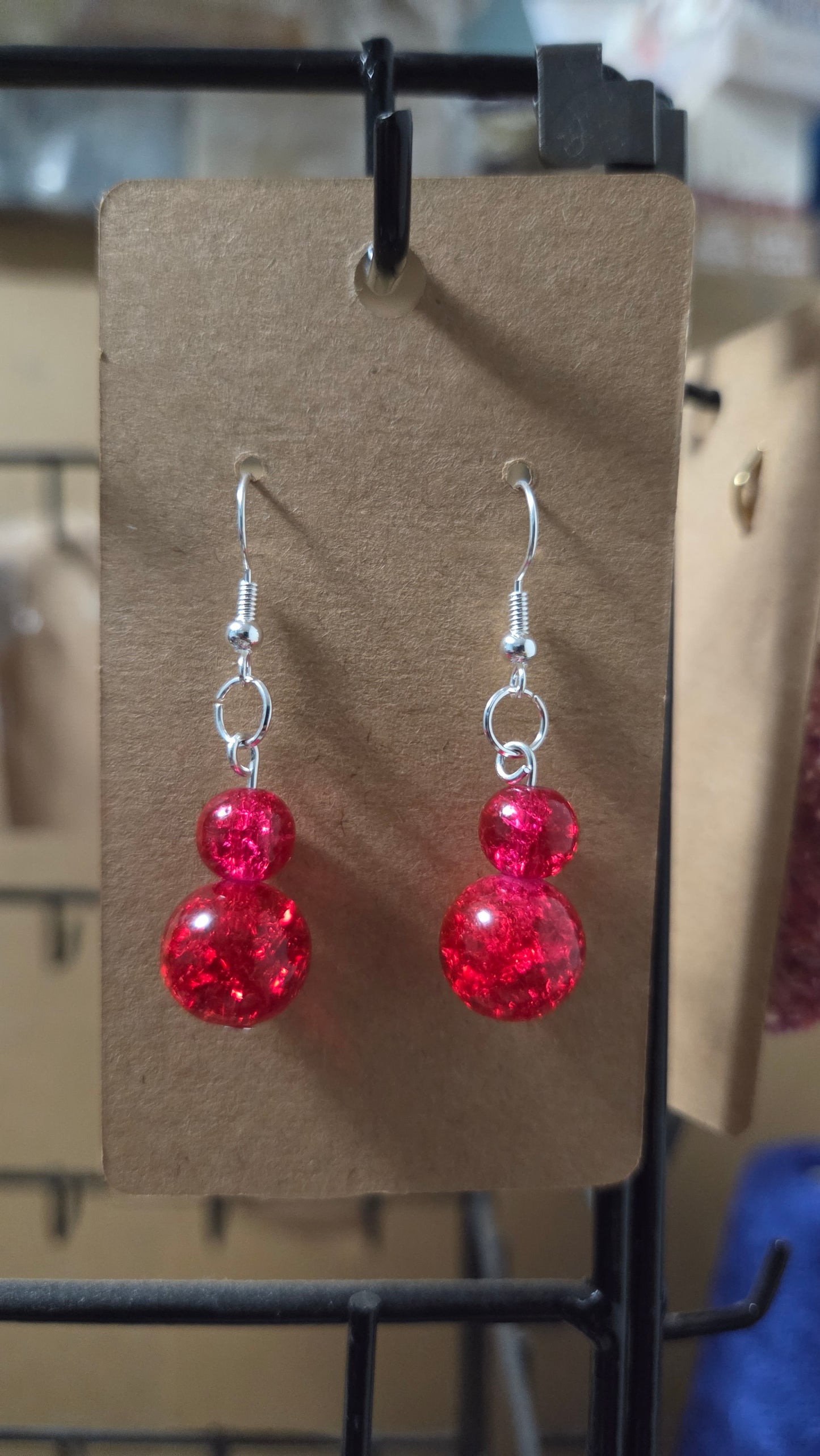 Red glass earrings dangle