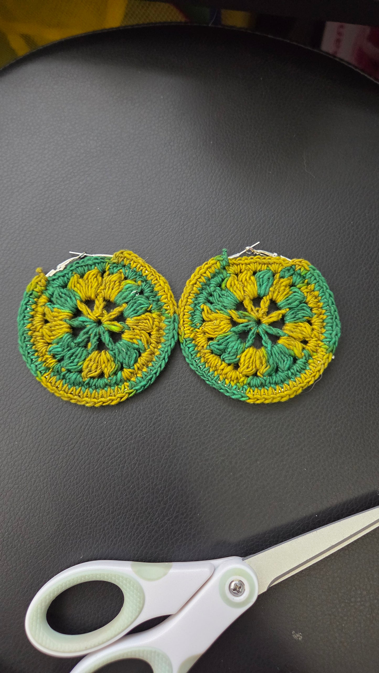Crochet flower hoop earrings