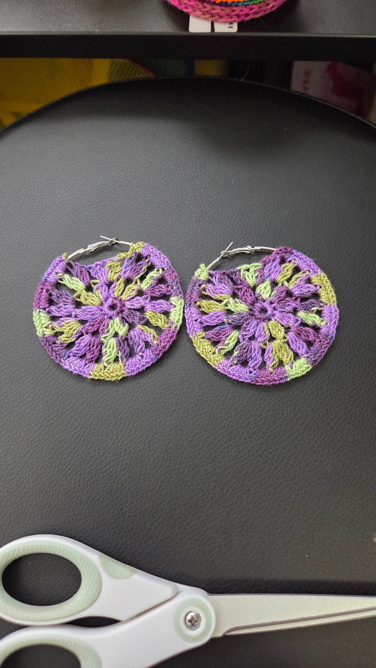 Crochet flower hoop earrings
