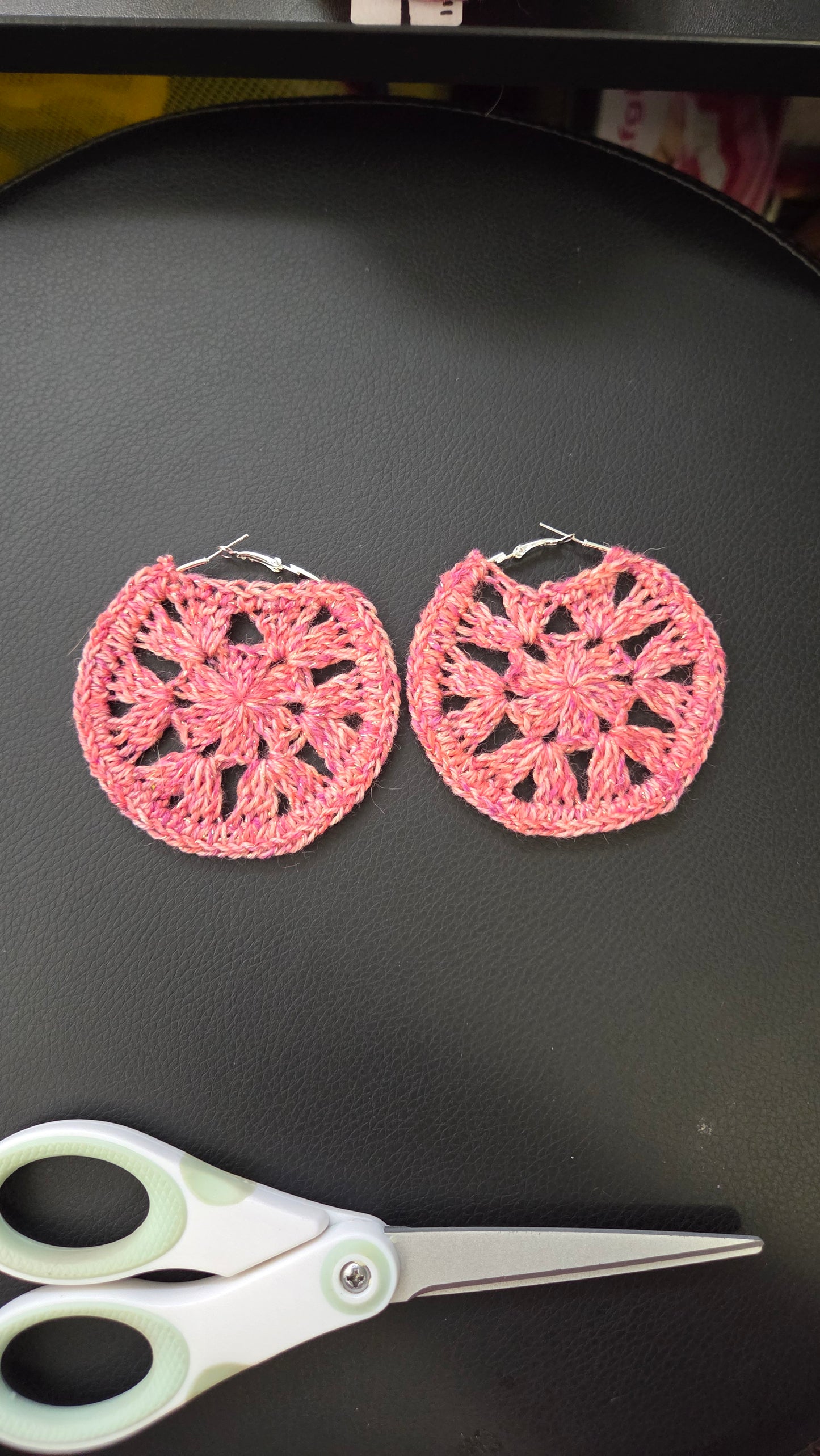 Crochet flower hoop earrings
