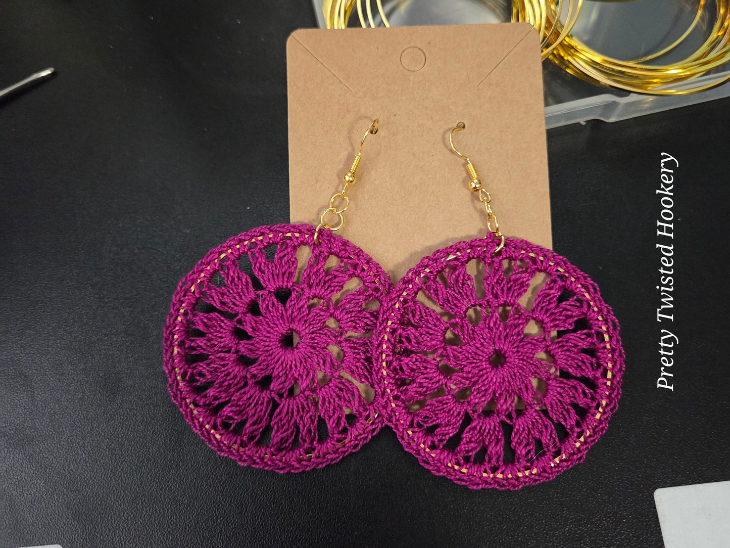 Magenta flower earrings
