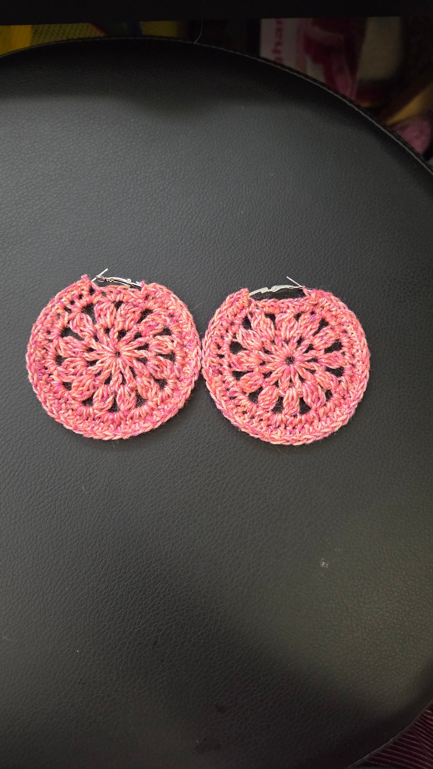 Crochet flower hoop earrings
