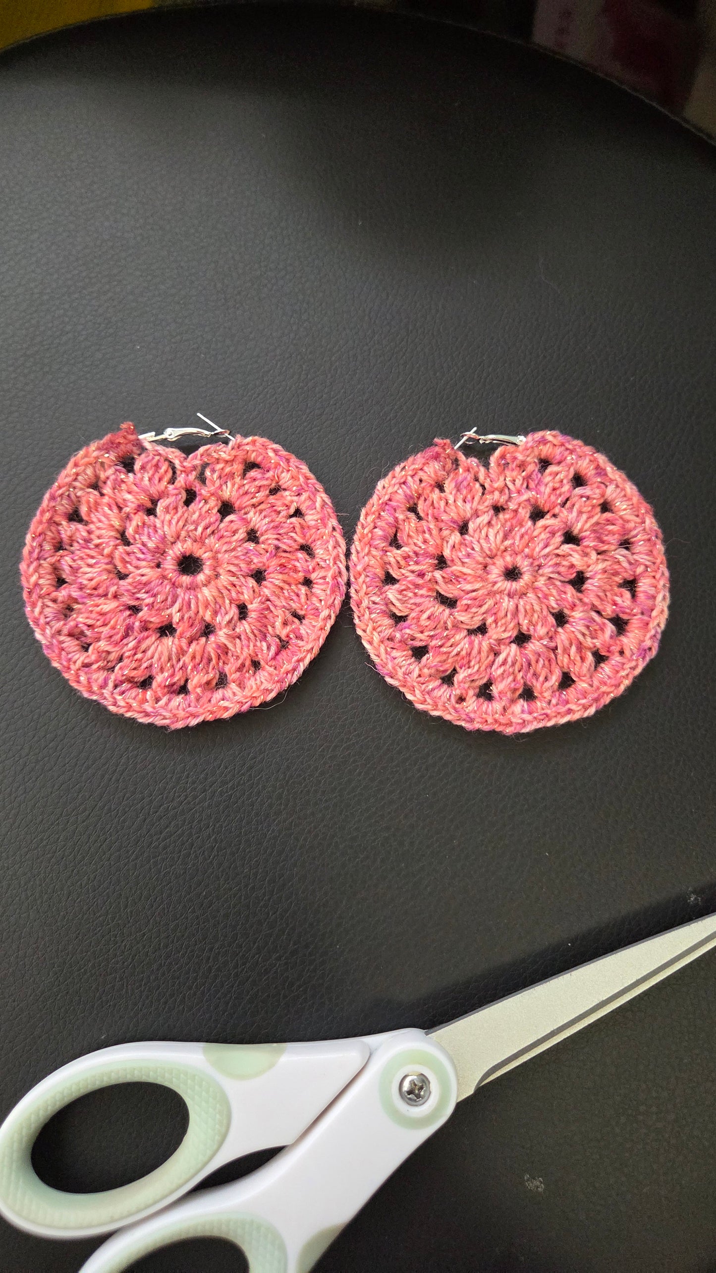 Crochet flower hoop earrings