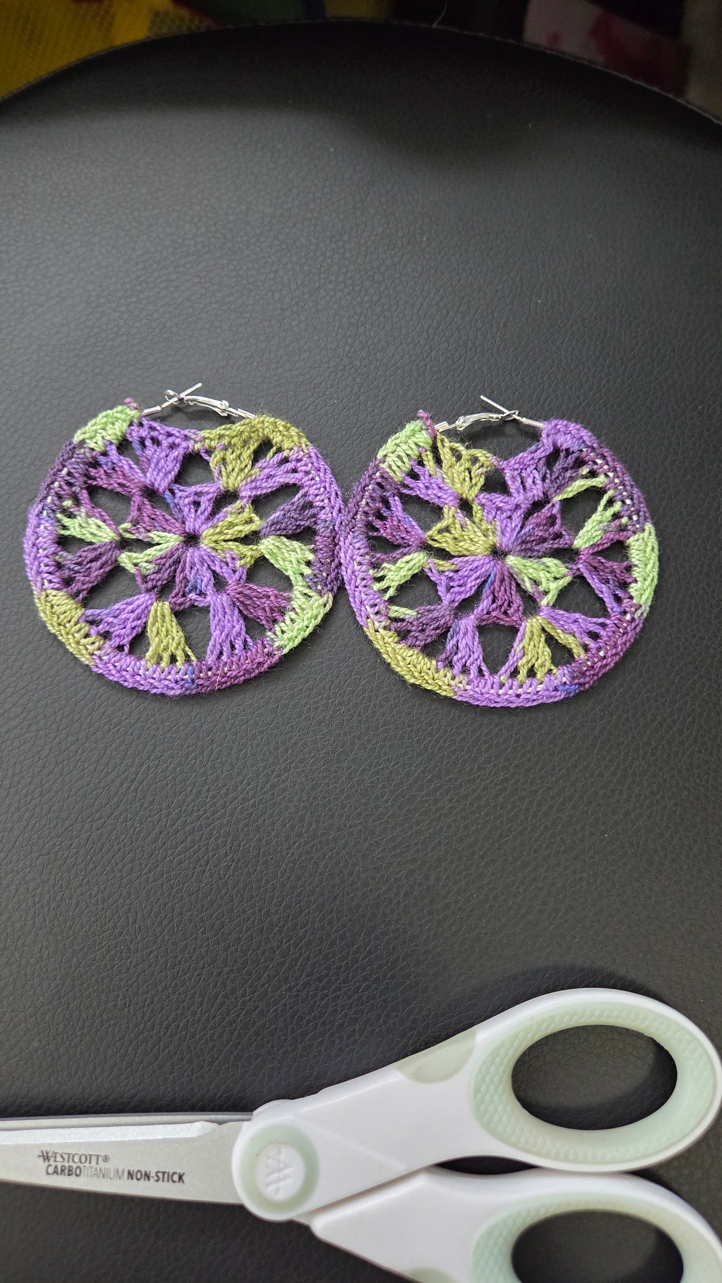 Crochet flower hoop earrings
