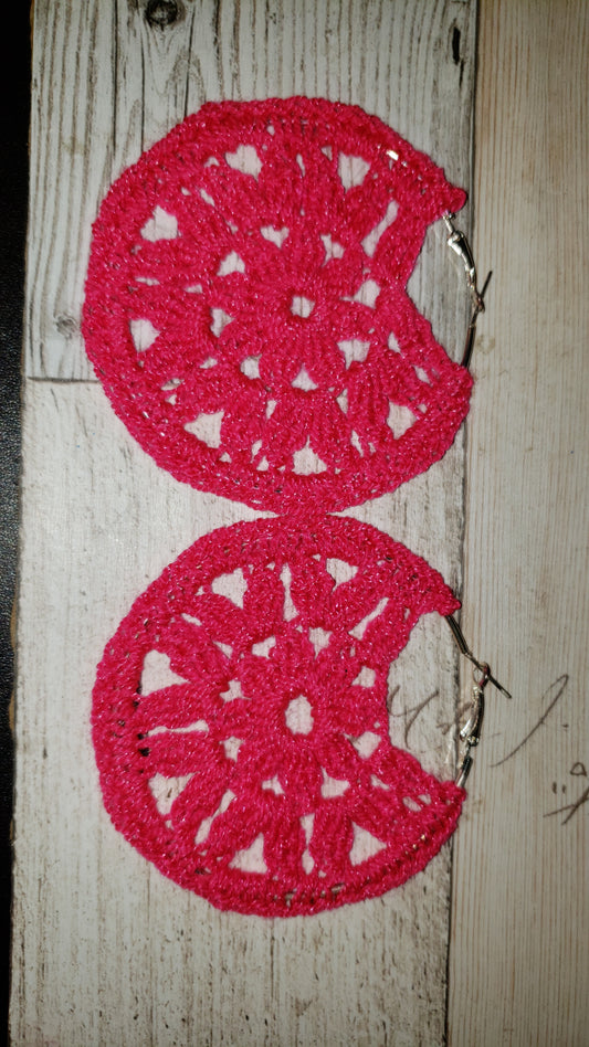 Magenta flower earrings (hoop)