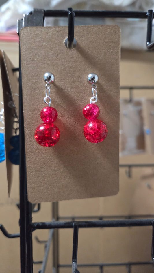 Red glass earrings stud