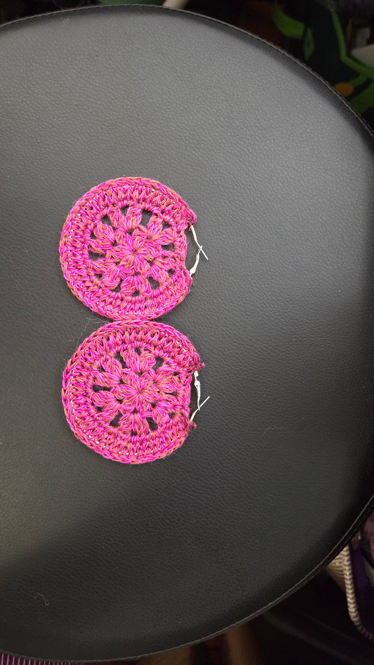 Crochet flower hoop earrings