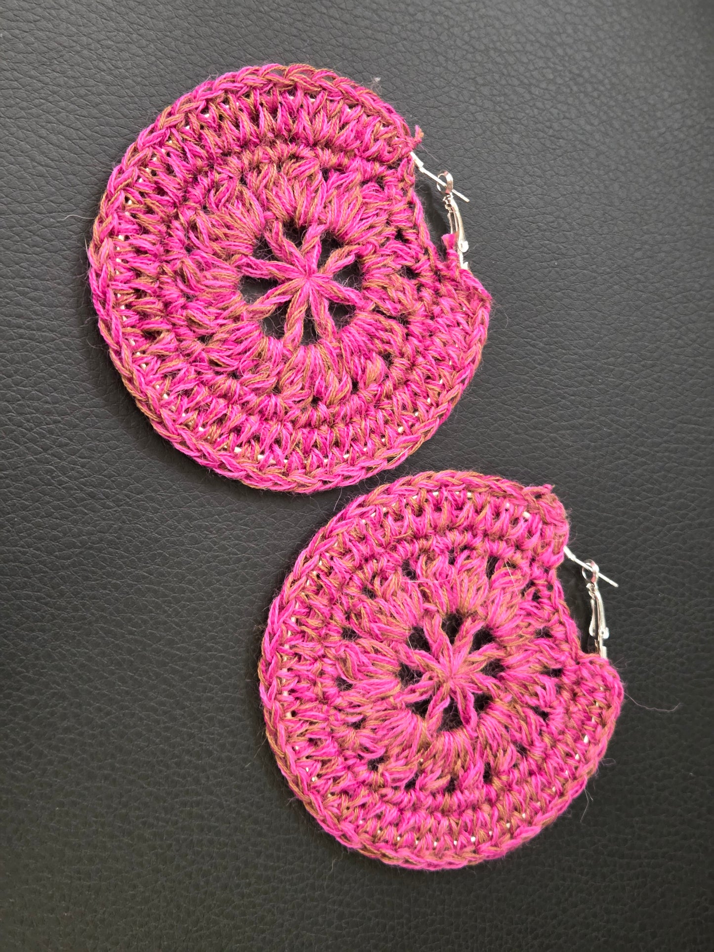 Crochet flower hoop earrings
