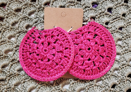 Crochet flower hoop earrings